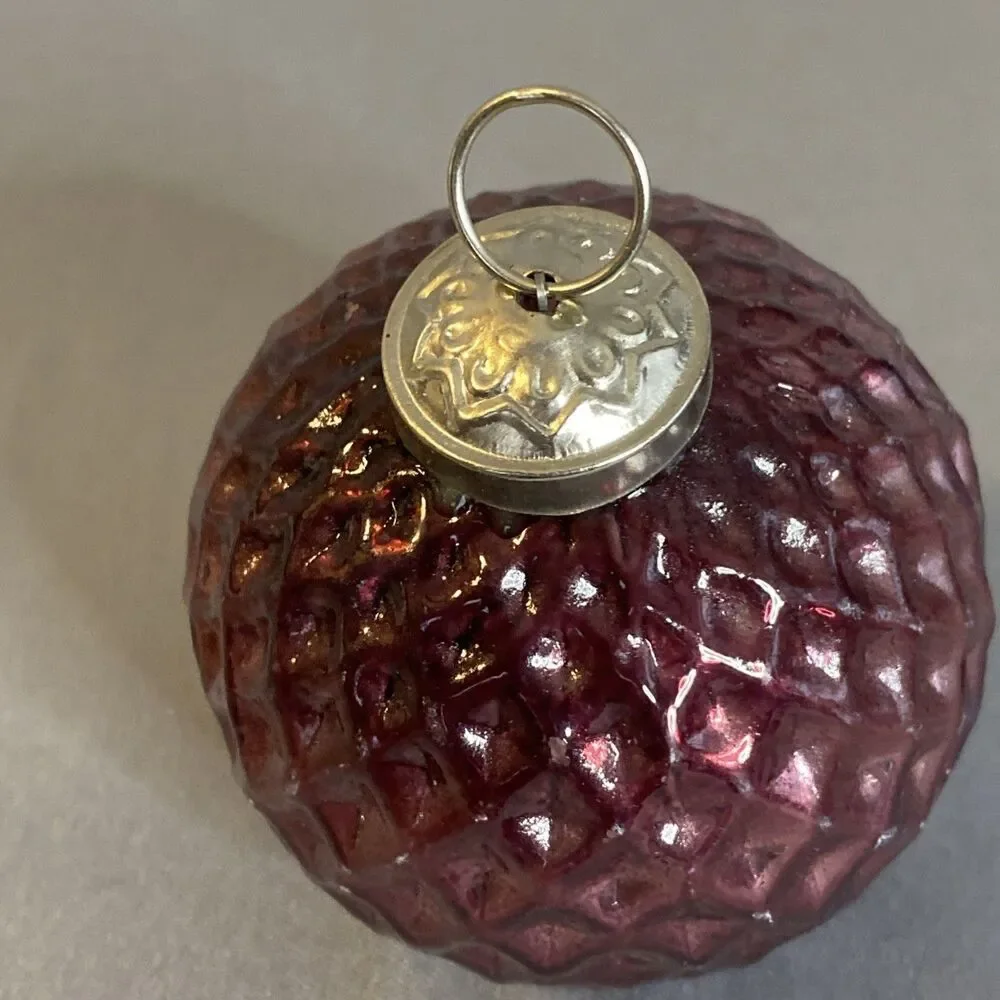 Kugel Inspired Blown Glass Ball Ornament Purple Diamond Quilted  Christmas Decor